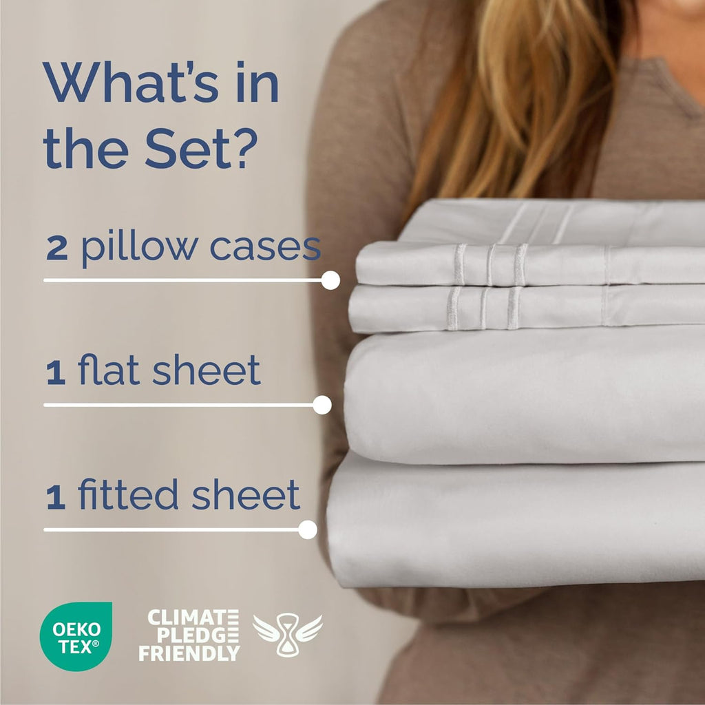 Queen Size 4-Piece Sheet Set | Skiennix Comfy Cooling Bed Sheets - Luxury Hotel Quality - Deep Pockets, Soft, Wrinkle-Free, Oeko-Tex - French Grey