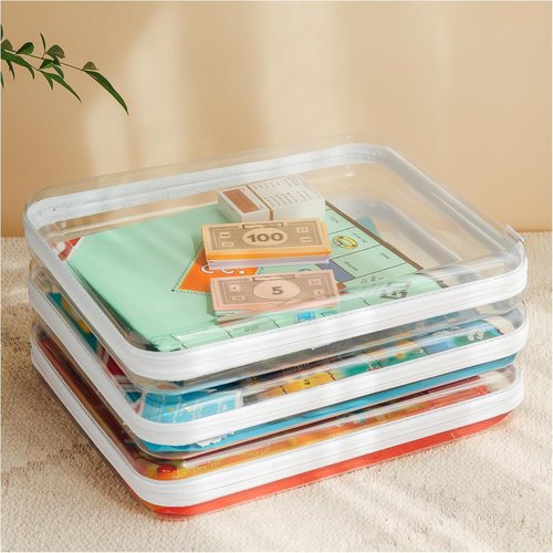CoiiJoii Board Game Storage - Extra Large Clear Hard Shell Case with Zipper | 3-Pack Organizer for Puzzles & Crafts