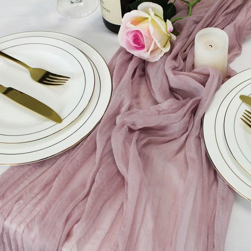 LuxeLouise Cheesecloth Table Runner - 120 Inch Chiffon Gauze for Elegant Table Decor | Dusty Pink 2 Pack