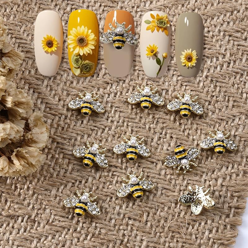 COOSLIM 3D Bee & Daisy Flower Nail Art Charms - 60Pcs Resin Gems