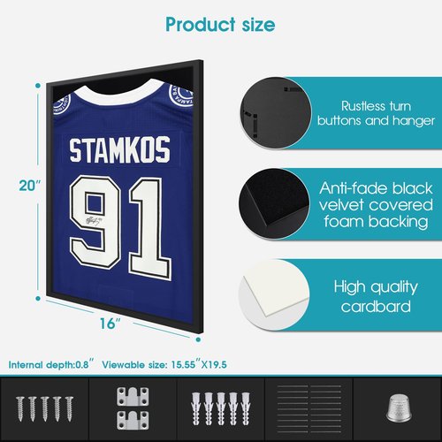 16x20 Small Shadow Box Frame, Jersey Frame Display Case with Grade A Natural Pine Wood Acrylic Front Jersey Frame for Soccer Basketball Baseball Shirts, Black