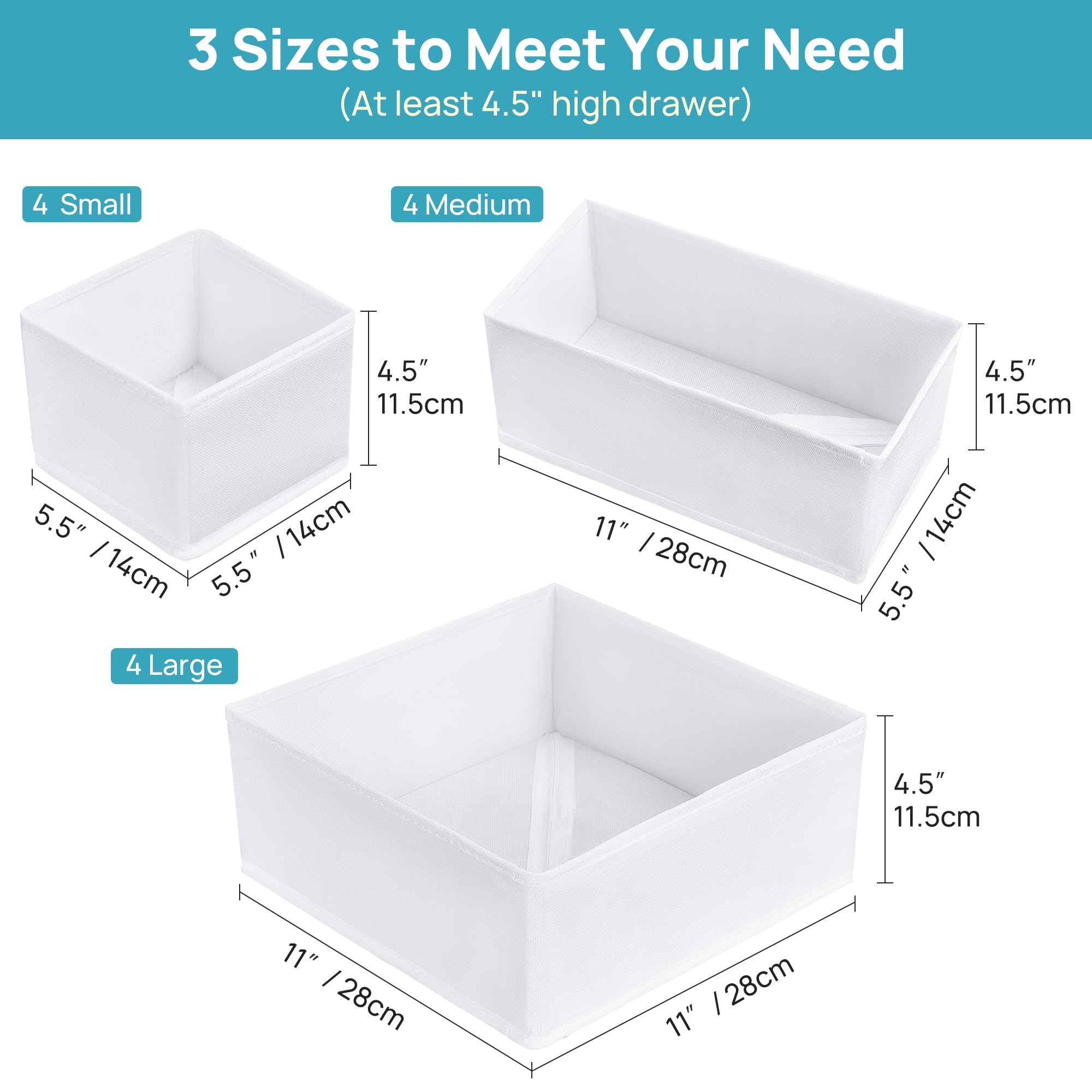 Vtopmart 12 Pack Baby Clothes Organizer, Dresser Drawer Organizer for Baby Clothing, Foldable Fabric Closet Drawer Storage Bins, Nursery Dresser Dividers for Bra, Socks, Ties, Scarf