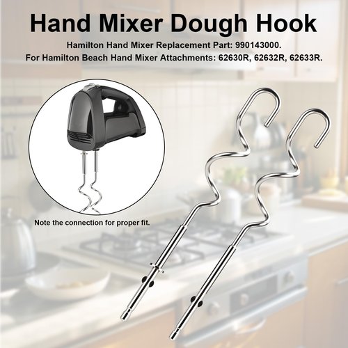 2pcs 990143000 Mixer Dough Hook for Hamilton, Stainless Steel Hand Mixer Replacement Beaters Attachments Dough Hook Accessories Compatible with Hamilton Beach 62630R 62632R 62633R