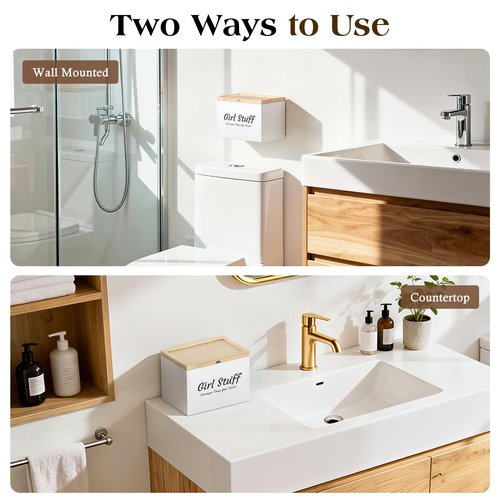 Luxspire Tampon Holder for Bathroom - Discreet Feminine Product Organizer with Lid & Wood Pad, Shark Week Tampon Storage Box, Stylish Girl Stuff Organizer for Bathroom, White