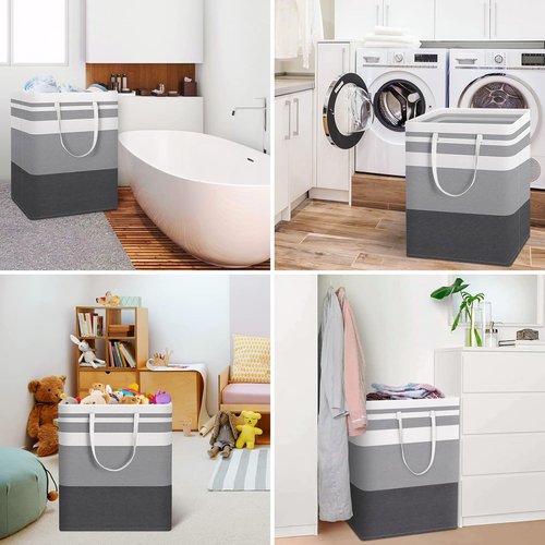 HomeHacks Large Waterproof Laundry Baskets - Collapsible Hampers with Reinforced Handles | Grey & Blue, 125L Each