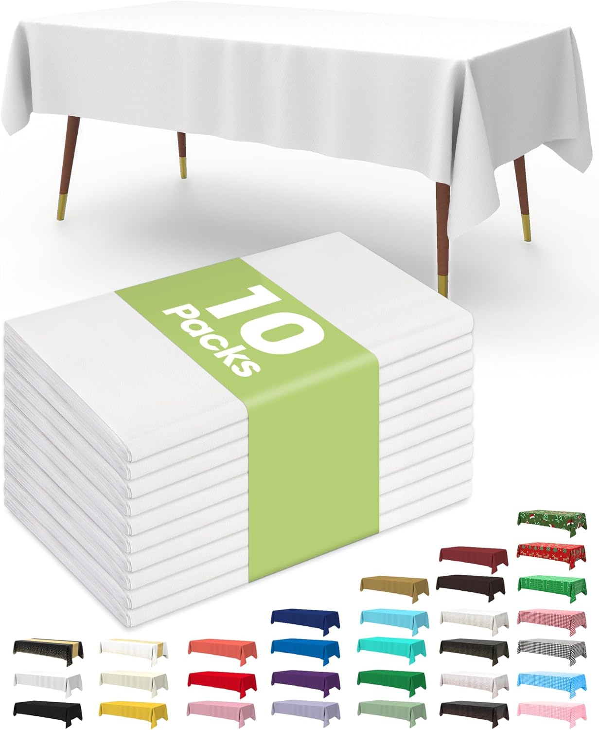 Pureegg Disposable Table Cloths - 10 Pack, 54 x 108 Inch, White Rectangle for Parties & Weddings