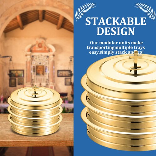 Newtay Gold Communion Trays Cover Stainless Steel Round Holy Cup Tray Cover for Churches Communion Supplies, 11 Inches