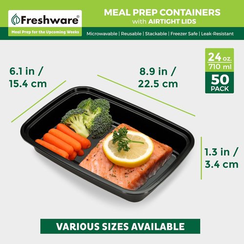 Freshware Meal Prep Containers - 50 Pack 1 Compartment Food Storage | BPA Free, Stackable, Microwave Safe (24 oz)
