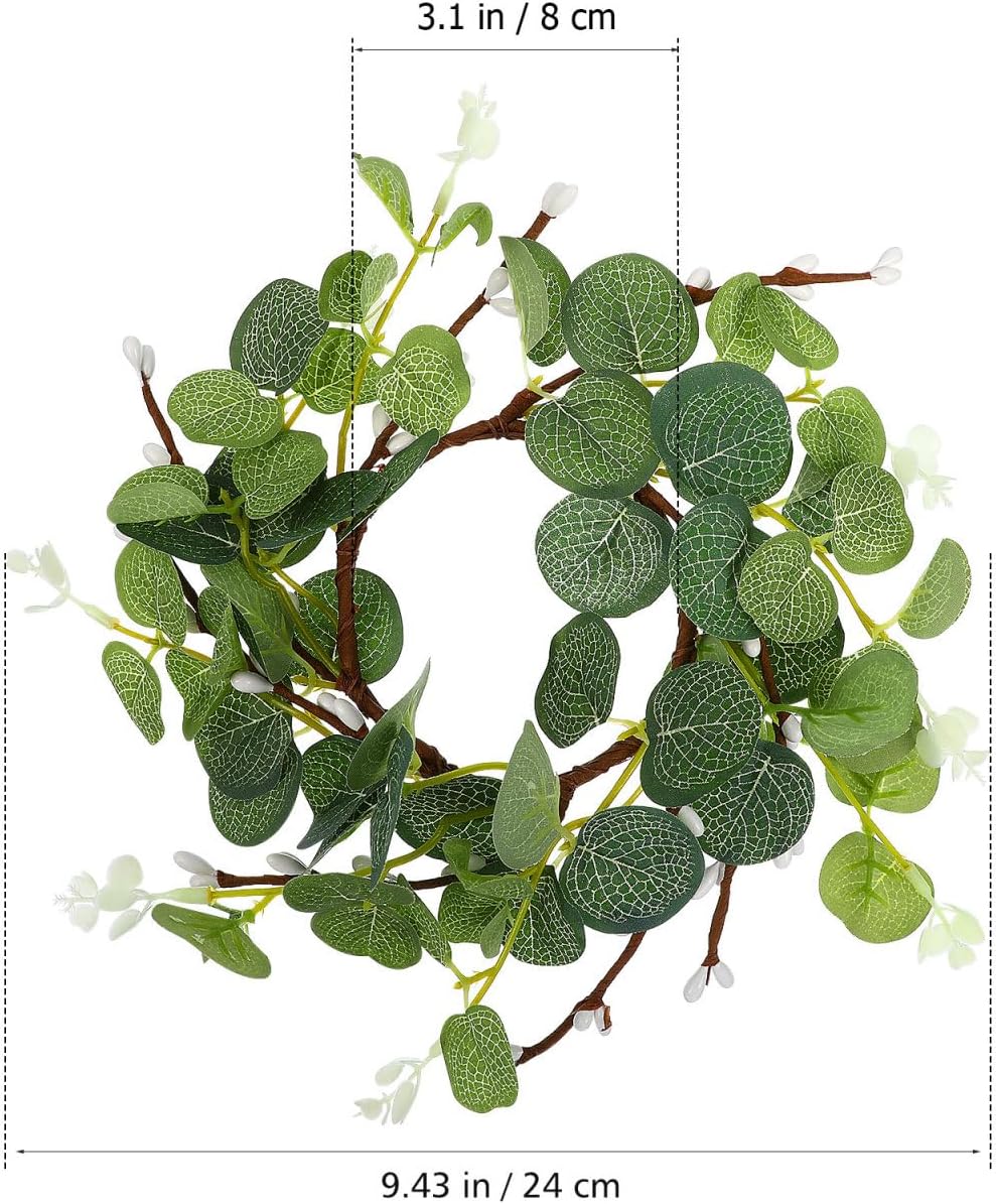 Zerodeko Easter Candle Ring Set - Eucalyptus Leaves Wreath Pillar Holders | Mini Green Decor, 8cm