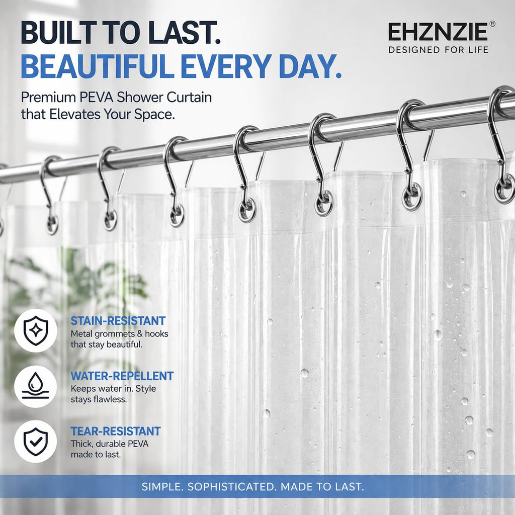 EHZNZIE Crystal Clear Heavy Duty Shower Curtain Liner 72x72, PEVA Waterproof Bath Curtain, No Chemical Smell, 3 Weighted Magnets, Durable with Rustproof Metal Grommets