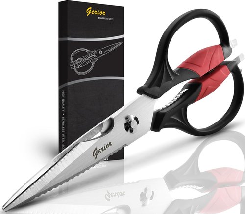 Heavy Duty Kitchen Scissors by [Brand Name] - Versatile Shears for Meat, Vegetables | 9.25 Inch Black & Red
