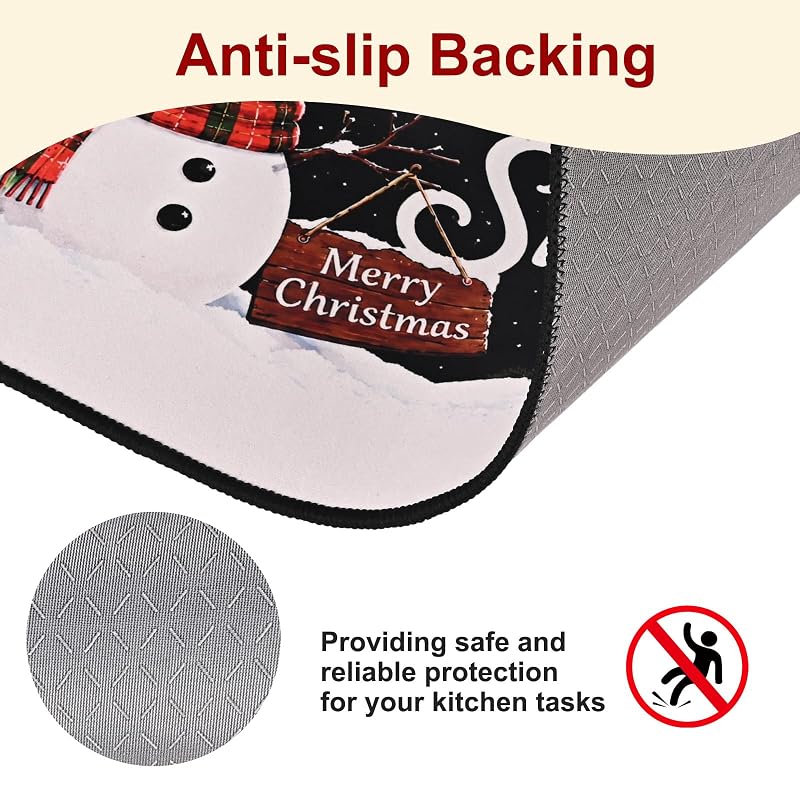 Let It Snow Christmas Kitchen Rugs Set of 2 – 17x30 & 17x47 Runner with Non Slip Backing, Snowman Crystal Velvet