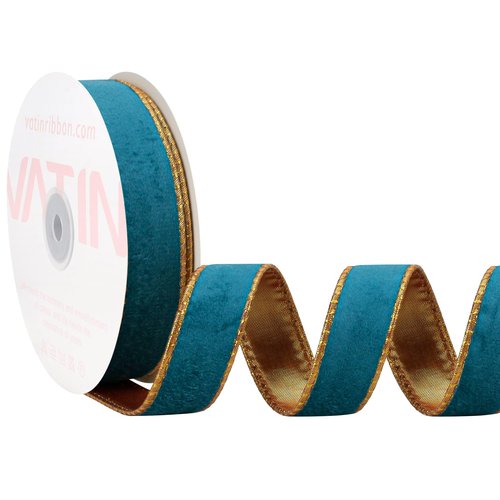 VATIN Teal Velvet Wired Ribbon 1" Metallic Teal Velvet Christmas Ribbon for Floral Arrangements Wrapping Gifts Stylish Decor Creation -Continuous 10 Yards