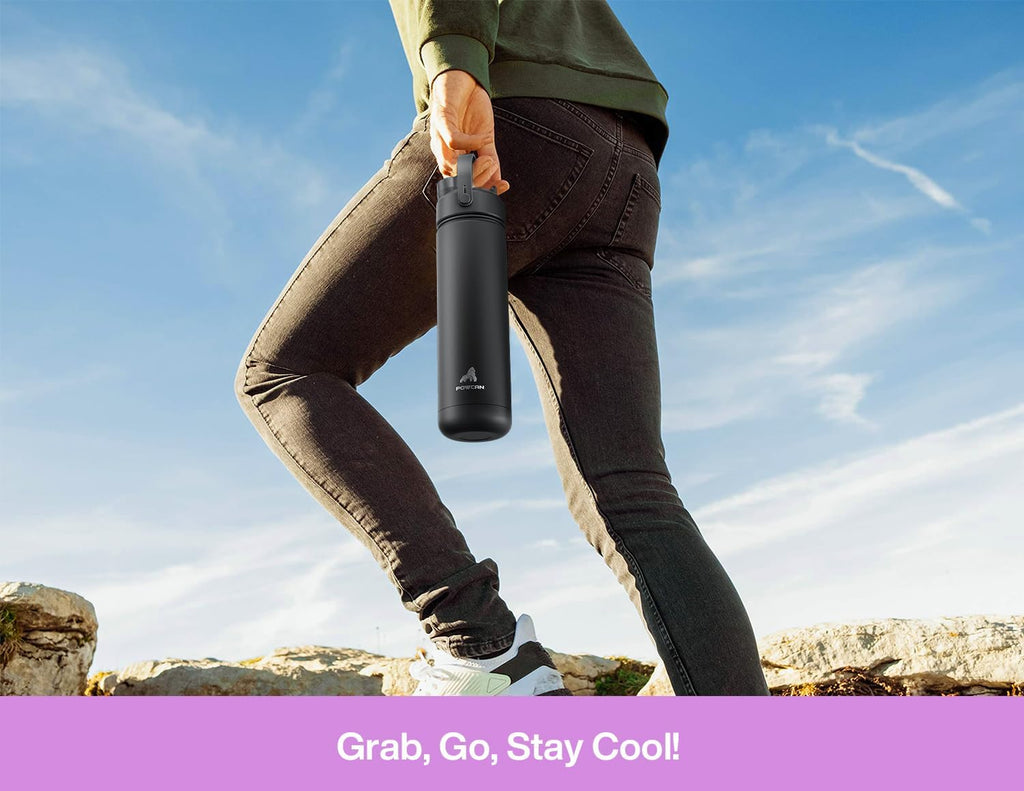 POWCAN 26 oz Insulated Water Bottle - 2-in-1 Straw & Spout Lid, Leak-Proof, Fits Car Cup Holder | Cherry Pop