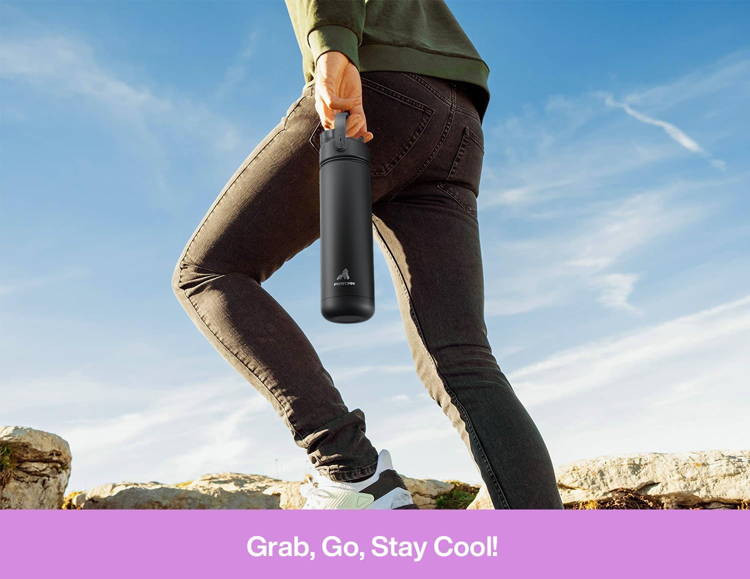 POWCAN 26 oz Insulated Water Bottle - 2-in-1 Straw & Spout Lid, Leak-Proof, Fits Car Cup Holder | Cherry Pop