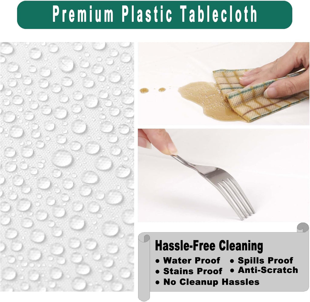 PARTY ULYJA Disposable White Plastic Tablecloths - 54 x 108 Inch for Bridal Showers & Events