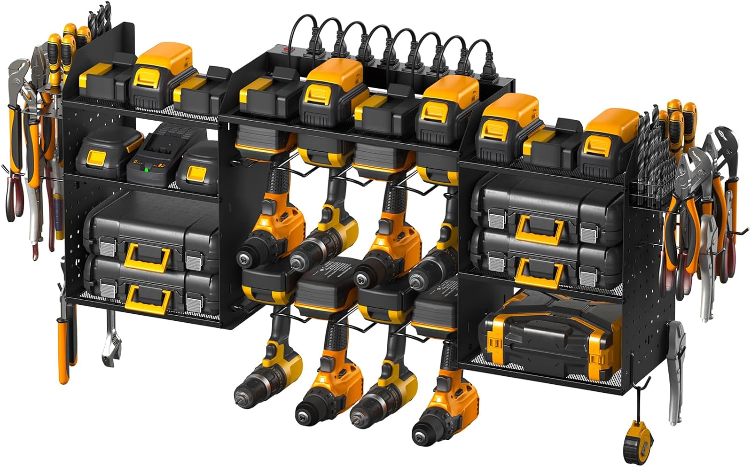 CCCEI Wall Mount Tool Organizer - 39 Inch Power Tool Storage Rack with 6FT Power Strip & 8 Drill Holders