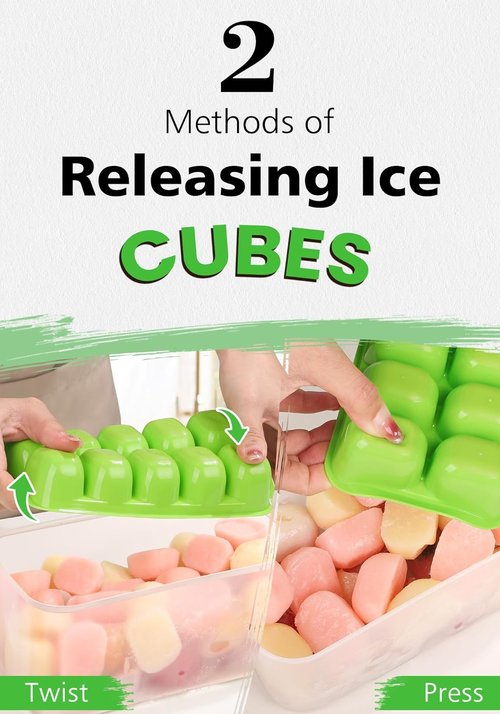 DOQAUS Ice Cube Tray - Stackable Silicone Ice Trays with Lid & Bin | 4 Pack, BPA Free for Easy Use