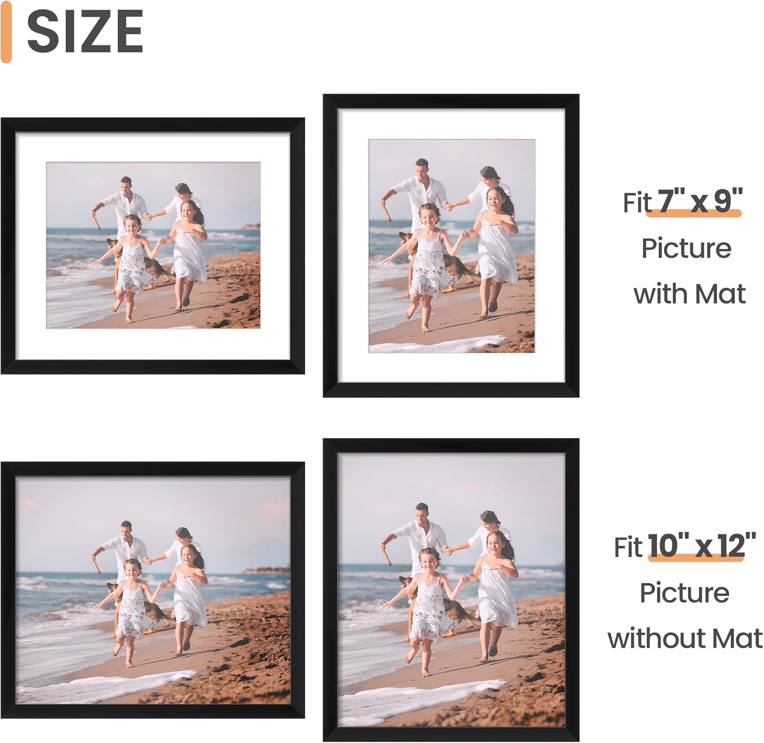 Upsimples 10x12 Picture Frame Set of 5 - Display 7x9 Photos with Mat or 10x12 Without | Black Wall Gallery Frames