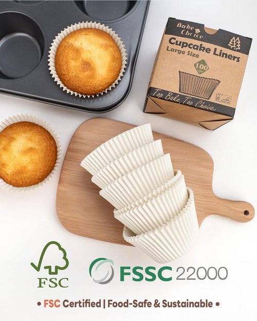 Bake Choice Jumbo Cupcake Liners - 100 Pcs Greaseproof White Muffin Wrappers for Parties & Events
