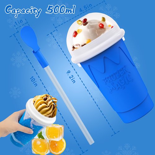 500ML Slushie Maker Cup, Magic Quick Frozen Smoothies Cups for Homemade Milk Shake Ice Cream Makers, Cooling Cups, Double Layer Squeeze Slushy Cup, Birthday Gifts for Boy, Girls,Friends,Family