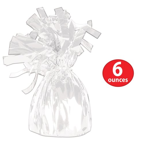 Beistle White Metallic Plastic Wrapped Balloon Weights For Birthday Parties, Weddings, Anniversaries, Table Décor, Celebrating With You Since 1900, 5.5" x 2.5", 6 Piece