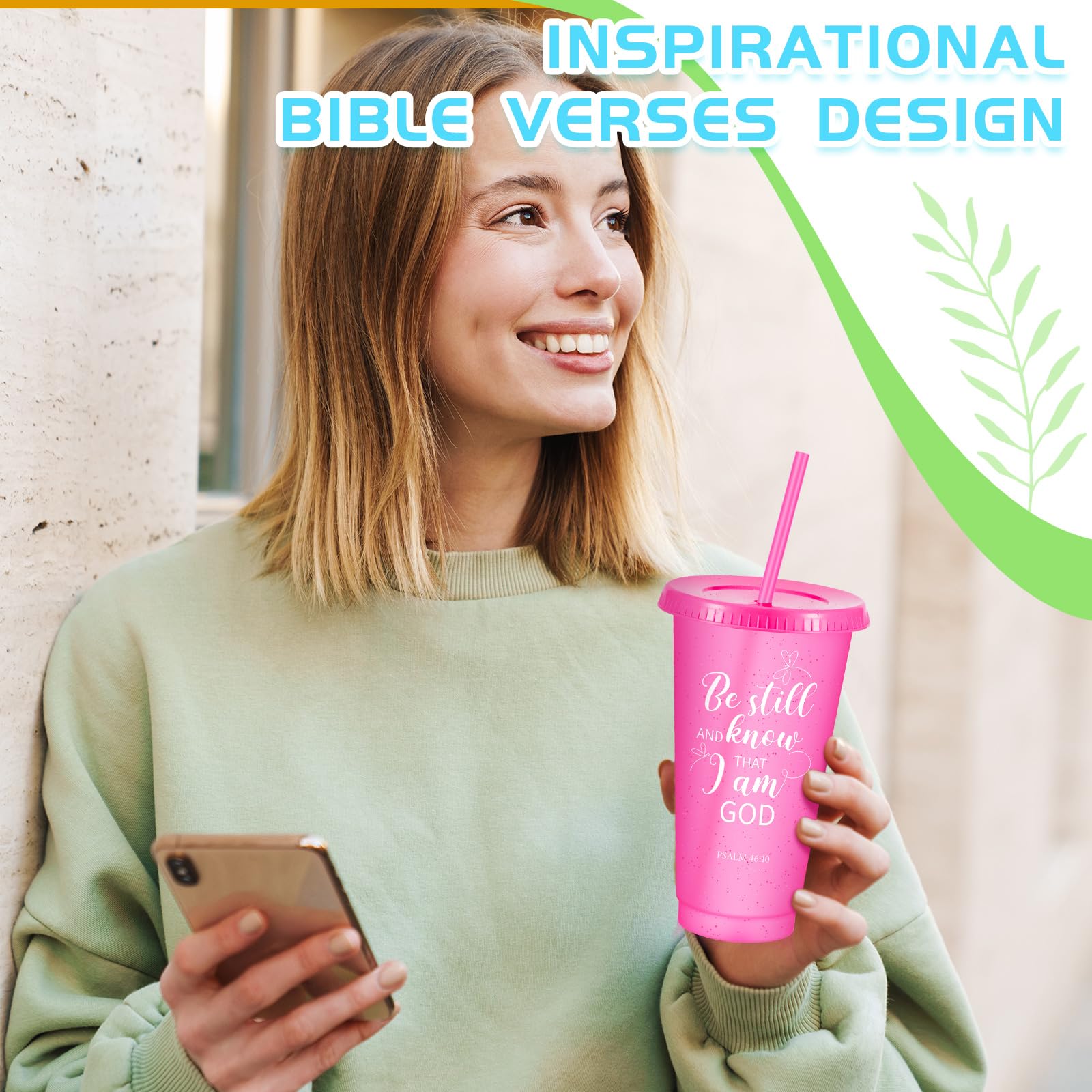 Uiifan 50 Pcs Christian Gifts Cups Bulk for Women, 24oz Bible Verse Christian Tumblers with Lids and Straw, Religious Church Gifts for Mother's Day (Bright Color,Bible)