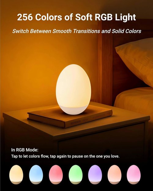 Egg Baby Night Light - Portable Touch Lamp with 7 RGB Colors & Stepless Dimming | BPA-Free Soft Silicone for Nursery & Breastfeeding
