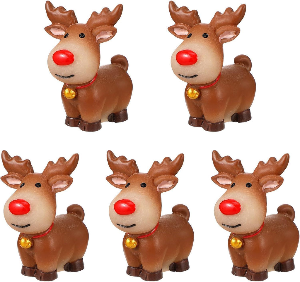 Skiennix Mini Reindeer Figurines - 5pcs Cute Resin Elk Statues for Christmas Crafts & Home Decor