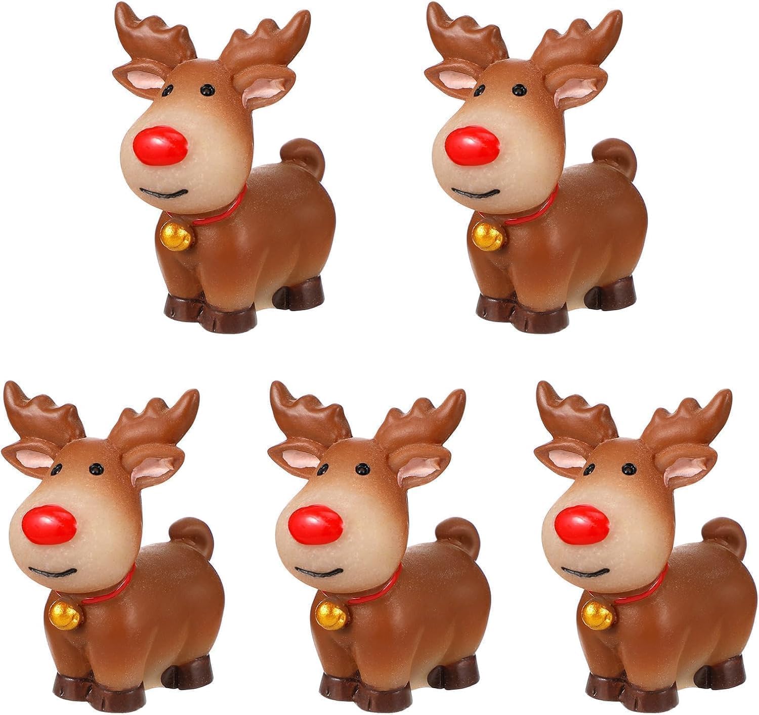 Skiennix Mini Reindeer Figurines - 5pcs Cute Resin Elk Statues for Christmas Crafts & Home Decor