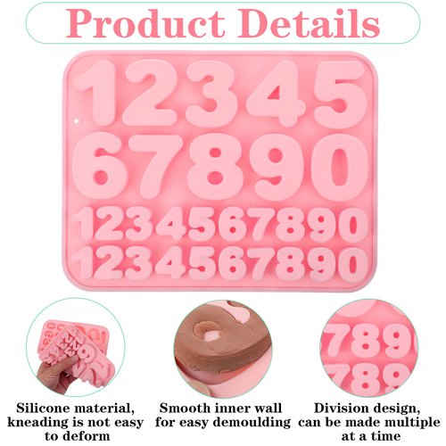 Guduling 2 Pcs Number Chocolate Mold,Silicone 0-9 Number Molds for Chocolate,Reusable Numbers Mold,Happy Birthday Cake Decorations Cupcake Baking Molds for Party,Pink & Gray