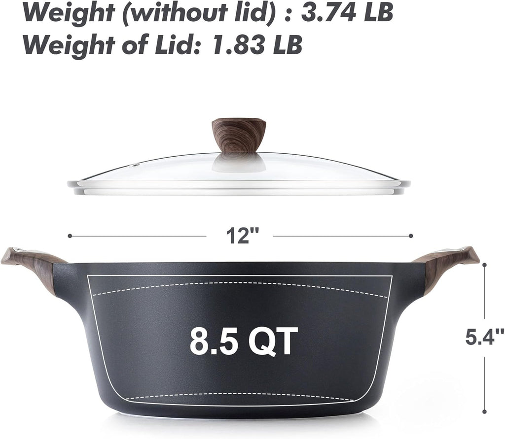 SENSARTE Nonstick Stock Pot - Versatile 2.6/4.5/6.6/8.5 QT Casserole for Healthy Cooking | Induction Compatible, Black