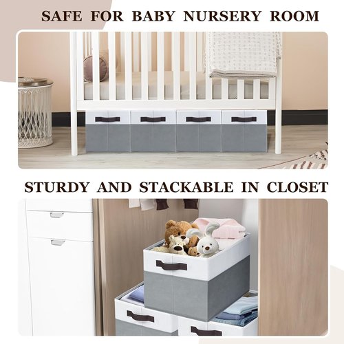 Criusia Large Fabric Storage Baskets - 12 Pack Grey Collapsible Organizers with Handles | 14"x10"x9.5" for Home & Nursery
