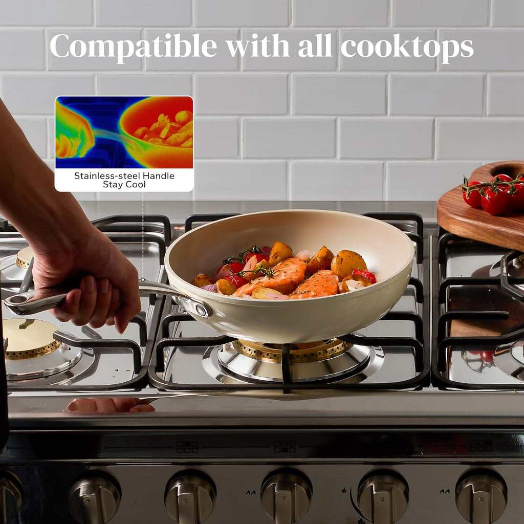 Redchef Nonstick Ceramic Frying Pan - Stay Cool Handle, PFOA & PFAS Free, 8" Beige Skillet