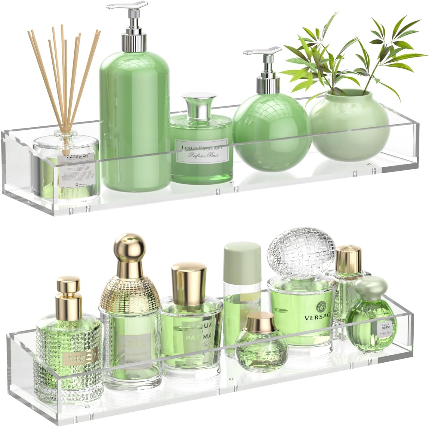 Skiennix 15" Clear Acrylic Floating Shelves - Space-Saving Wall Storage for Bathroom, Living Room & Kitchen