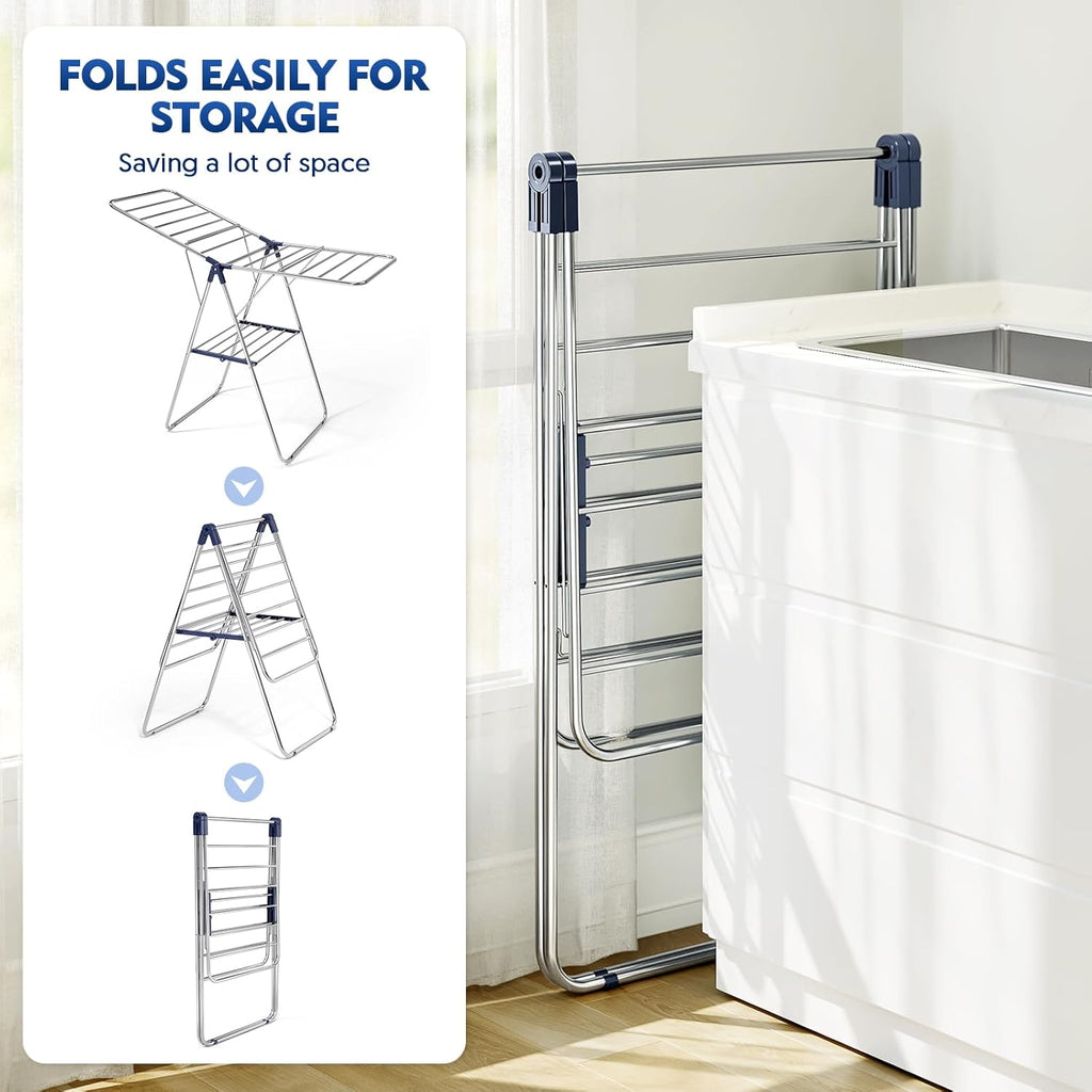 APEXCHASER Stainless Steel Clothes Drying Rack - Height-Adjustable & Foldable Gullwings for Indoor/Outdoor Use