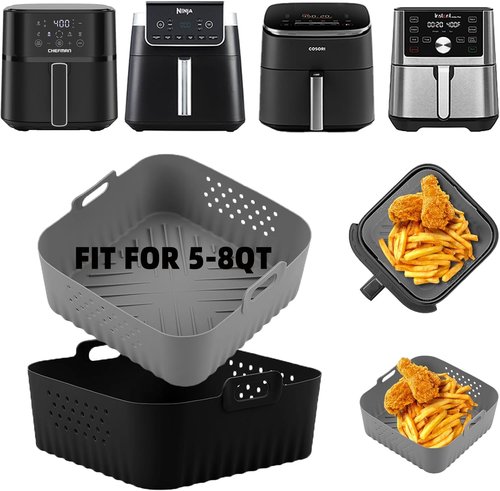 LYHOLKEER Air Fryer Silicone Liners - Reusable Square Liners for COSORI 9-in-1 & Ninja | 2 Pcs Set