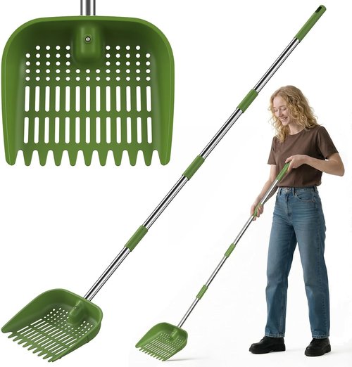 Chicken Poop Scooper - 2-in-1 Coop Scoop & Rake with Adjustable Stainless Steel Handle, 68 in