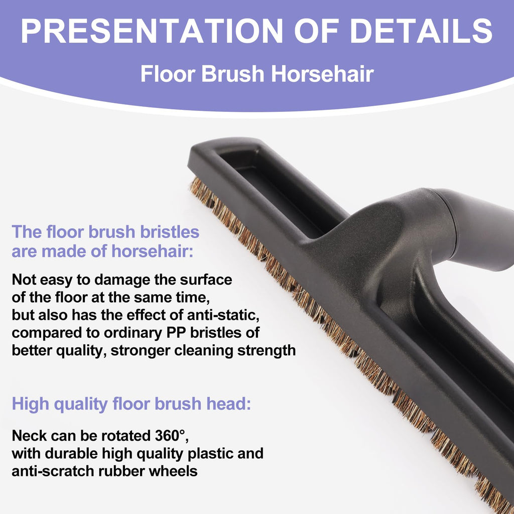 12" Universal Vacuum Cleaner Floor Brush Attachments - Smooth Floor Brush for Shark Accessories, Soft Horse Hair Bristles, 1 1/4 inches Multi Surface Vacuum Attachments