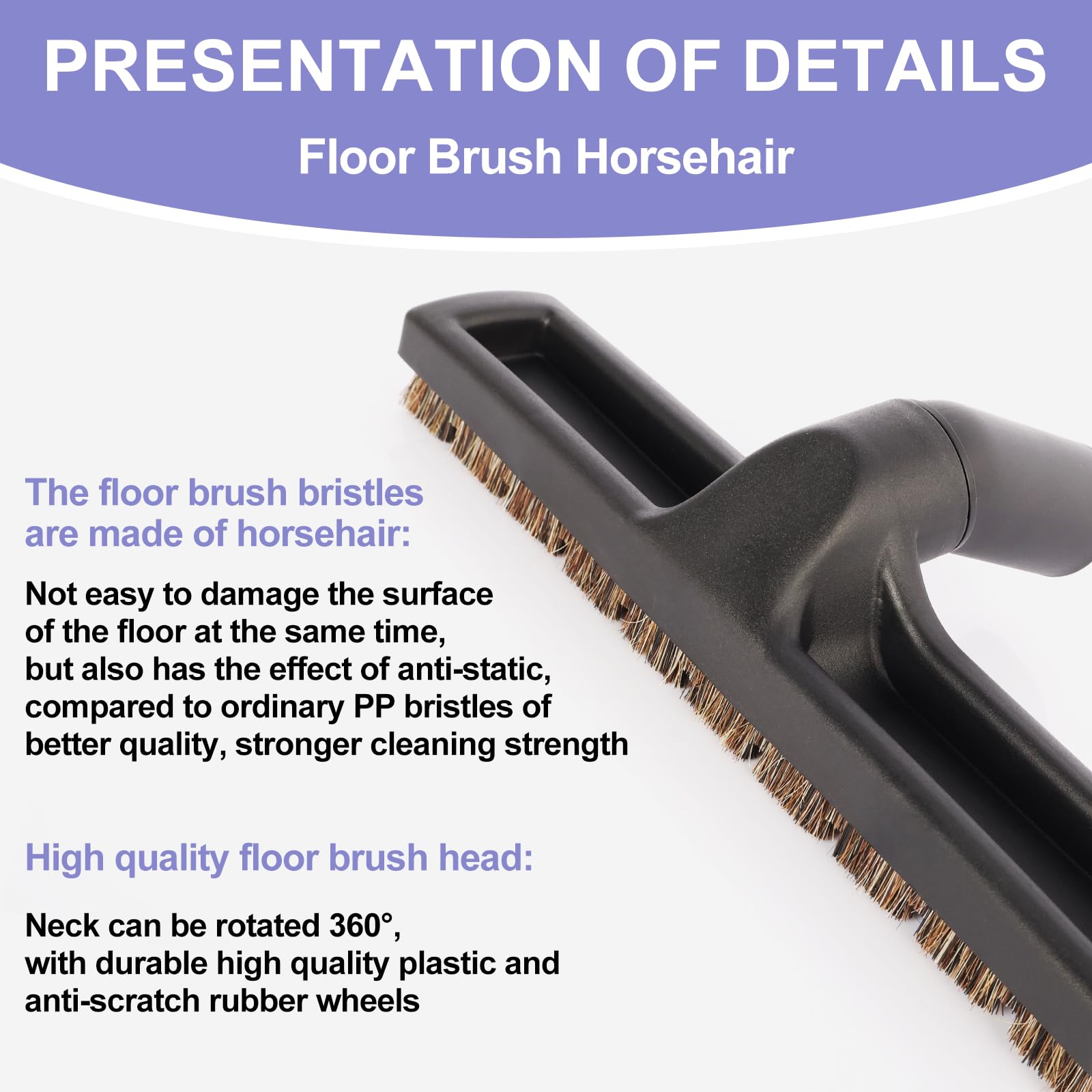 12" Universal Vacuum Cleaner Floor Brush Attachments - Smooth Floor Brush for Shark Accessories, Soft Horse Hair Bristles, 1 1/4 inches Multi Surface Vacuum Attachments