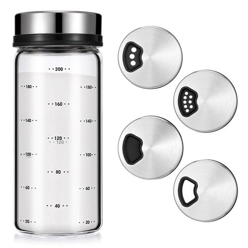 Gjinxi Salt Pepper Shakers with Adjustable Pour Holes, Clear Glass Seasoning Shakers, Moisture Resistant Seasoning Shaker, Spice Dispenser for Season, Picnics