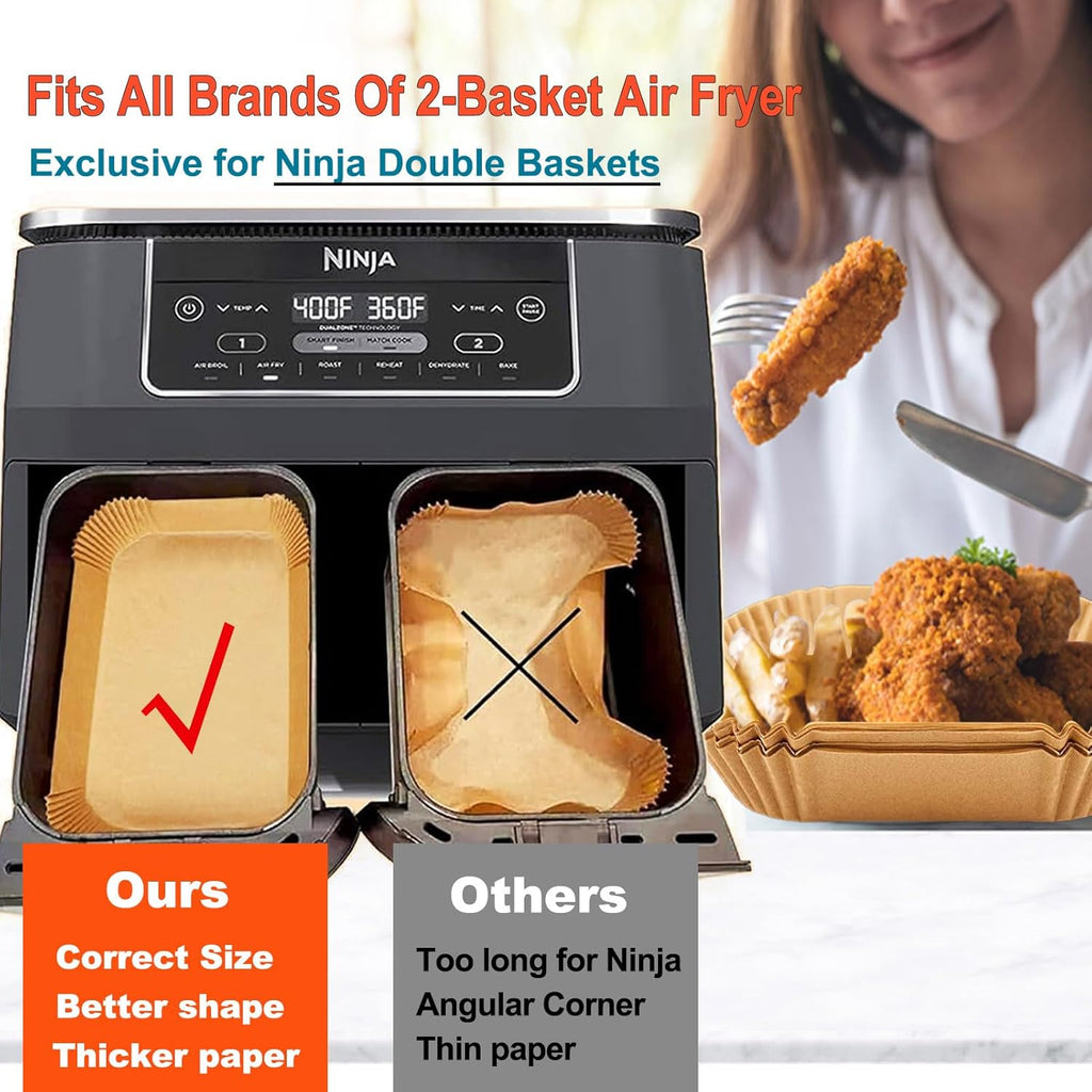 Ninja Foodi Air Fryer Liners - Disposable Parchment Paper for Dual Basket Cooking | Rectangular Design