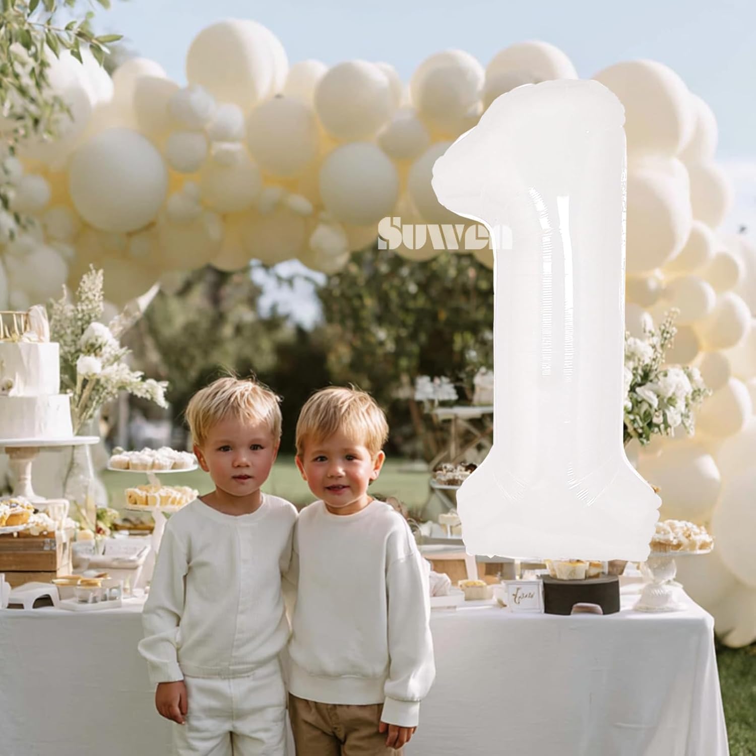 SUWEN 40-Inch White Giant Foil Number Balloons | 0-9 Mylar Birthday & Anniversary Party Decor