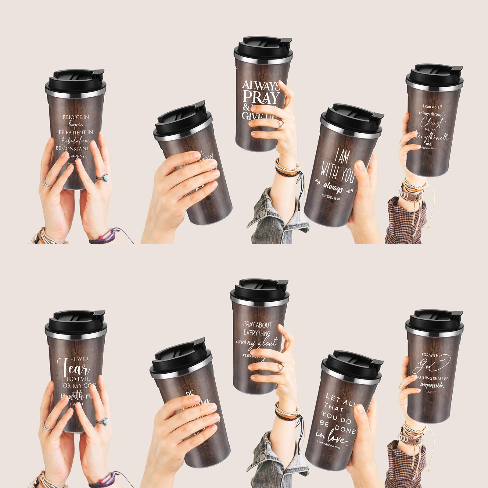 Meanplan 10 Set Christian Fathers Day Church Gifts Bible Verse Tumbler Bulk 17oz Coffee Cup Religious Jesus Tumbler Inspirational Mug for Men Women Teacher (Wood Grain, Bible Theme)