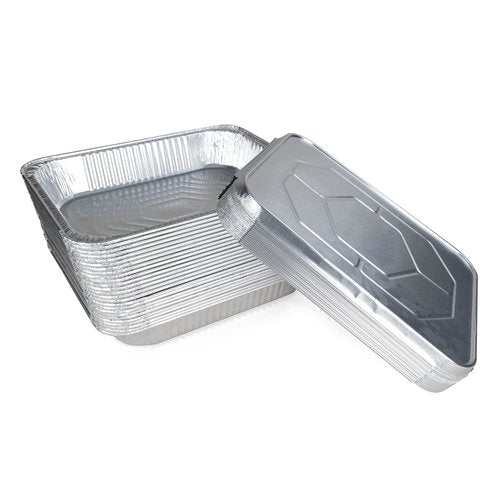 IDL Packaging Half-Size Aluminum Steam Table Pans with Lids - Medium, 13" x 11" x 2" (pack of 25) - Disposable Foil Pan for Grilling, Roasting, BBQ, Cooking, Baking, Freezing