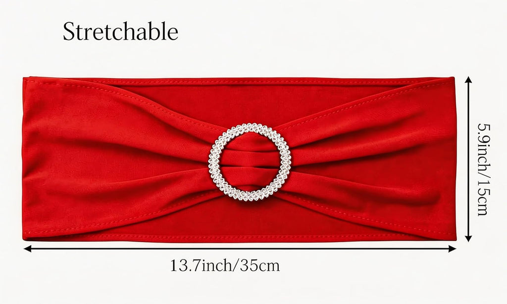 Skiennix Red Spandex Chair Sashes - Pack of 50 for Weddings, Parties, and Events | Elegant Decorations