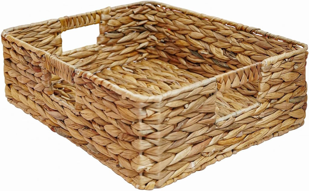 Water Hyacinth Storage Baskets by Rectangular | Woven Drawer Baskets with Handles - 15.2” L x 12” W x 4.7” H