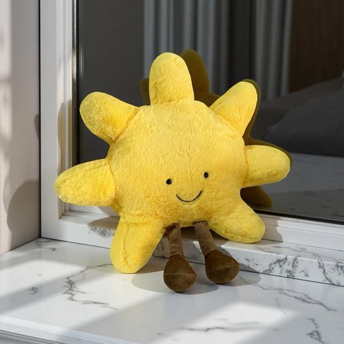 QTWLUPUP Cute Sun Plush Toy, Smiling Fun Filled Moon Pillow, Yellow Sunshine Stuffed Animal, Sunshine Animal Pillow Soft Plush Toy Room Decoration Gift for Kids (Sun-A)