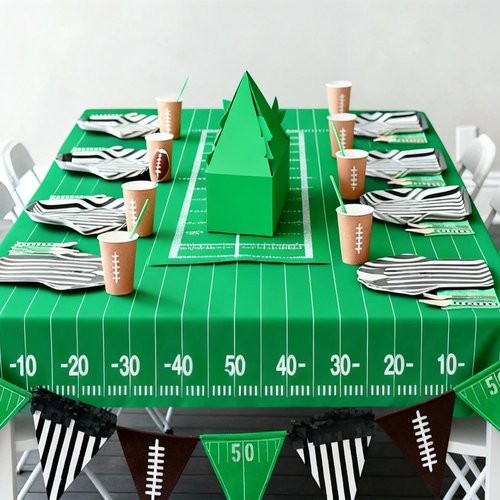 DHXGON Football Tablecloth 4 Packs, Football Party Decorations Supplies, 54" X 108" Plastic Table Cover, Football Field Themed Birthday Decorations