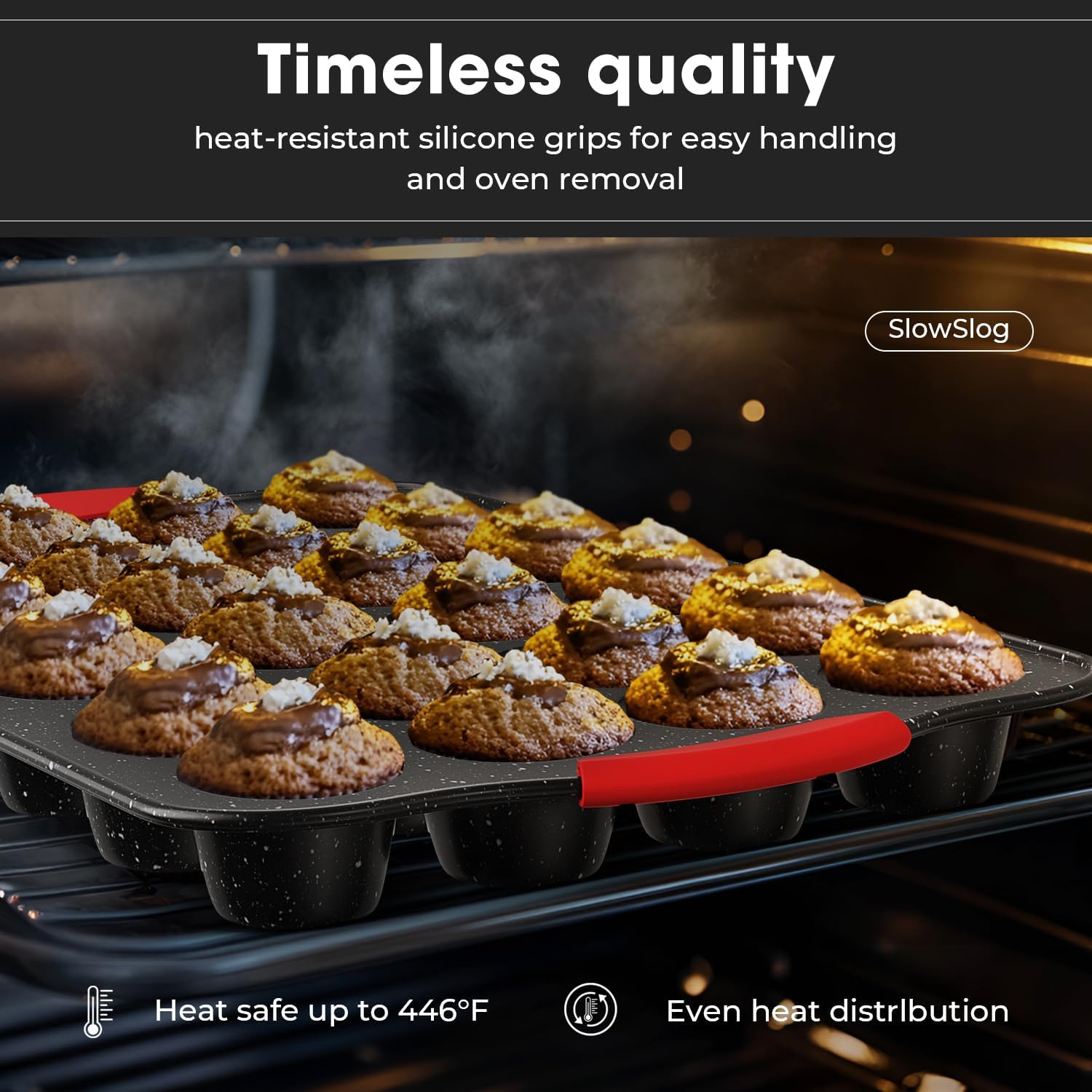 Skiennix 11-Piece Nonstick Baking Pans Set - Toxin-Free Bakeware with Silicone Handles | Red & Black